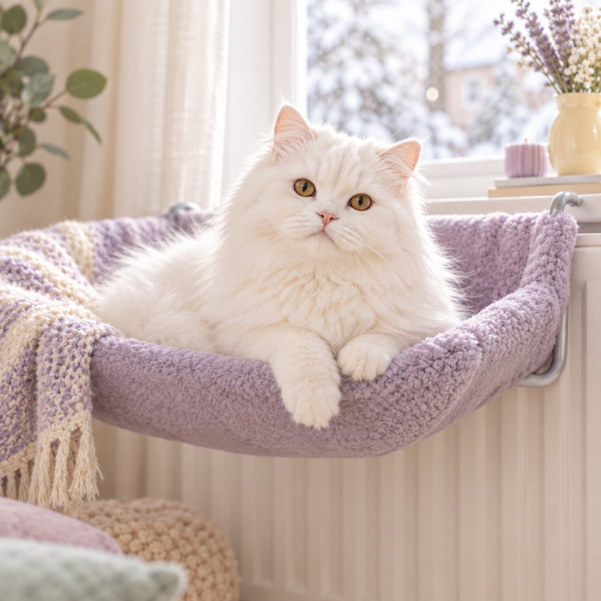 Hamac de radiateur pour chat Softy en situation dans un intérieur lumineux