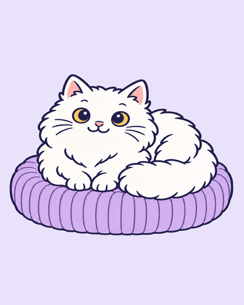Illustration de Guimauve lovée sur un coussin lavande