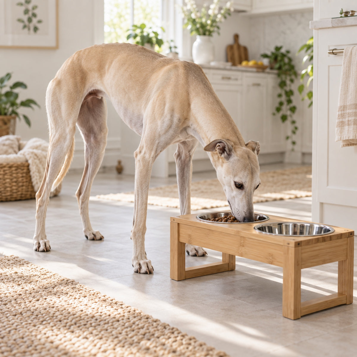 Support surélevé en bambou Softy en situation dans un intérieur lumineux